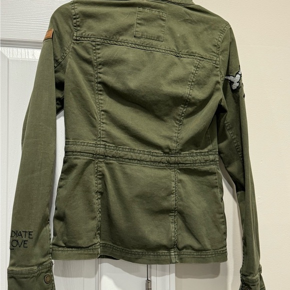 Hollister Cotton Twill Cargo Jacket Green Olive embroidery womens teens XS - Picture 3 of 14